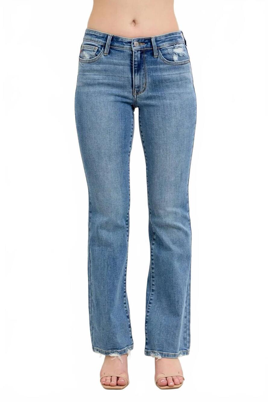 NEW JUDY BLUE bootcut with destroy hem jeans in vintage wash